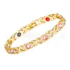 Pulseira Magnética Cravejada de Diamantes Ouro Rosa para Mulheres, Pulseira Ajustável, Pulseira de Bronze Ouro Rosa Temática de Amor para Casais Atacado