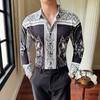 Cross-border novo men's lapela ferro- livre camisa de manga comprida tendência impressão digital casual camisa de moda 3008