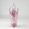 Taza de Flor de Cerezo con Tapa de Diamante Creativa Taza con Pajita de Succión de Doble Capa Taza de Agua de Plástico Emisora de Luz LED Taza Portátil de Mano de Gran Capacidad