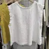 Camisola de Tricô Branca sem Mangas com Recortes Estilo Francês para Mulheres, Colete de Verão Único e Bonito