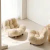 Sillón sofá de borrego vintage estilo francés, sillón de sala de estar estilo mediados de siglo, sillón reclinable individual de diseño estilo crema