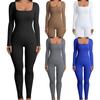2025 Amazon Exportación Europea y Americana Mono de Mujer Otoño e Invierno Nuevo Mono Slim Sexy con Cuello Cuadrado Acanalado