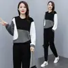 Chalecos europeos más terciopelo acolchado traje mujer otoño e invierno contraste pantalones manga larga cuello redondo deportivo dos piezas mujer venta al por mayor