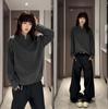 Camiseta de Manga Larga para Mujer con Cuello Henry Estilo Chanel, Otoño Americana Pesada Rayada Hueso Jacquard Tejido Polo Sudadera