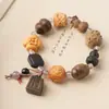 Pulsera tallada de múltiples cuentas de círculo único Calabaza de madera que cumple deseos Estilo chino nuevo Estilo antiguo Pulsera Cuentas budistas Rosario Juguete