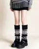 Calcetines de Punto Fair Isle con Copos de Nieve Hasta la Rodilla Otoño Invierno Grises para Pantorrilla Calentadores de Pierna de Punto a Mitad de Pantorrilla Térmicos Calcetines de Navidad y2k
