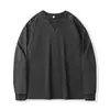 Novo produto de outono para homens plus size, camiseta de algodão puro com gola redonda e mangas compridas, corte solto, top moderno vintage lavado e desgastado para homens