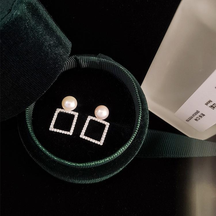 ED802153方形镶石珍珠耳钉
