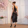 Vestido largo sexy OZON de un solo hombro transparente con lentejuelas, volantes irregulares y abertura alta, vestido elegante para mujer 1218