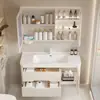 Gabinete de baño de roble combinación cerámica baño color crema esquina redondeada lavabo integrado lavabo inteligente para lavado de manos