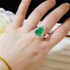 Anillo de Lujo con Incrustaciones de Calcedonia Verde Hielo Plateado Estilo Chino Nuevo Ágata Rosa Anillo Abierto para Mujeres Transmisión en Vivo Venta al por Mayor