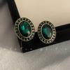 Pendientes ovalados de diamantes verdes antiguos transfronterizos de Europa y Estados Unidos, pendientes de temperamento retro de nicho, nuevos pendientes de estilo cortesano