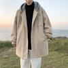 Abrigo de Lana para Hombre Otoño e Invierno Estilo Coreano Moderno Largo Medio Cortavientos Abrigo Marca Moderna Holgado con Capucha Chaqueta de Lana para Hombre