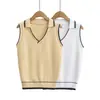 My069-26 Colete Tricotado Sem Manga Estilo Coreano de Inverno Slim Fit Gola Lapela Patchwork Colorido