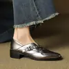 Sapatos Femininos de Couro Estilo Britânico 3,5cm, Novo Modelo 2025 com Fivela de Cinto, Salto Bloco, Bico Quadrado, Mocassins da Moda