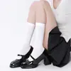 Meias pretas até o joelho, finas e ultrafinas para primavera e verão, meias pretas para mulheres, meias JK longas até a coxa, meias Lolita brancas até o meio da panturrilha