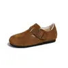 Sandálias Birkenstock de Couro Genuíno com Pelúcia, Aumentam a Altura Interna, Sola Macia Confortável, Sapatos para Dedão Grande, Botas de Neve, Novo Estilo de Inverno com Pelo Adicionado, Sapatos de Algodão Quentes