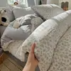 Juego de Ropa de Cama para Dormir Nude 100% Algodón Clase A para Mamá y Bebé Juego Floral de Cuatro Piezas Sábana de Algodón Puro Pequeña Fresca ins Juego de Tres Piezas para Dormitorio
