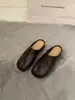 Versão em Pele de Ovelha~Retro Francês Solado Super Macio Bico Fechado Meia Pantufa Feminina para Uso Externo Solado Grosso Bico Dividido Sapatos Mules Sandálias Rasteiras