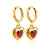 Pendientes huecos de corazón de melocotón brillante estilo corte francés en oro de 18 quilates, pendientes retro elegantes de acero inoxidable con rubí para mujer