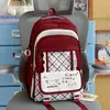 Mochila Japonesa Coração Feminino Gatinho Fofo Xadrez Grande Capacidade Leve Mochila Escolar para Estudantes Meninas do Ensino Fundamental II e Médio