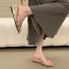 Sandalias de playa Chuyuji estilo coreano de tira fina con pedrería, nuevo modelo de verano, tacón de cuña, chanclas versátiles, suela gruesa