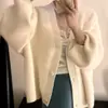Cardigan de Tricô Estilo Coreano Estilo Preguiçoso Casaco Suéter Feminino Primavera e Outono Novo Decote V Redutor de Idade Doce Cor Sólida Versátil Top