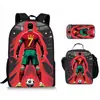 Mochila Deportiva de Tres Piezas Ronaldo Estrella de Fútbol Transfronteriza Bolsa para Comida Bolsa para Lápices Estudiantes de Primaria y Secundaria Mochila Casual Reductora de Carga