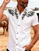 Camisa retro americana de manga curta, nova moda casual versátil transfronteiriça europeia e americana, estilo cowboy ocidental étnico, camisa masculina