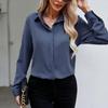 2023 Nova Cor Sólida Casual Solta Camisa de Manga Comprida Feminina Decote Em V Botão Escuro Camisa de Chiffon