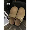 Meias-Chinelos Femininas Retrô com Biqueira Fechada e Cortiça, Novo Modelo Outono 2026, Sapatos Casuais Slip-On de Camurça de Vaca com Solado Grosso, Estilo Birkenstock para Mulheres