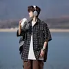 Camisa a Cuadros Oversize de Manga Corta para Hombre, Top Holgado y Casual de Media Manga, Marca de Moda Trendy de Verano, Fresca y Elegante