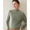Otoño e Invierno Nuevo Doble Hilo Engrosado Cuello Alto Medio Rizado Punto de Cachemir Mujer Jacquard Manga Larga Top Jersey Punto de Cachemir