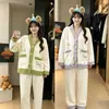 Pijama de forro polar coral para mujer, nuevo conjunto cálido de aguacate engrosado para otoño e invierno, se puede usar afuera en invierno, ropa de casa holgada y de talla grande