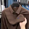 Camisa Polo Masculina Outono/Inverno 2025 Camiseta Masculina de Manga Longa Casual de Negócios Bolso Real Listrada Top de Pai