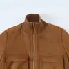 Moda feminina transfronteiriça 2026 estilo europeu e americano jaqueta bomber com bolso e aba textura de camurça para mulheres B126210