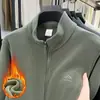 Moletom de Lã Masculino Outono/Inverno Transfronteiriço com Gola Alta, Jaqueta Cardigan, Forrado com Lã, Cor Sólida, Bordado, Jaqueta de Lã Quente