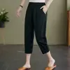 Pantalones de Algodón y Lino Finos Nuevos para Niños 2025, Madre de Edad Media, Pantalones Capri Casuales de Lino Puro Nuevos para Mujer, Primavera y Verano