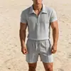 2026 Verano Transfronterizo Amazon Traje de Shorts de Manga Corta 3D para Hombre Estilo Nuevo Conjunto de Dos Piezas de Color Puro Deportivo Casual para Hombre