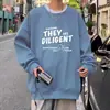 Moletom Cruzado de Gola Redonda Primavera e Outono para Homens, Blusa de Base Pulôver de Manga Longa, Jaqueta Tendência Casual Solta para Casal