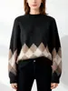 Suéter Navideño Rojo con Patrón de Diamantes, Tejido de Punto Cuello Redondo, Tallas Grandes, Nuevo Estilo Otoño e Invierno 2026, Jersey para Mujer, Moderno, Sencillo y Versátil
