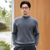 Suéter de Cachemira 100% Cachemira Pura de Cabra Otoño/Invierno Nuevo para Hombre Casual de Color Sólido Cuello Alto Medio Jersey de Punto Cálido