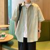 Camisa de Manga Corta para Hombre 2024 Verano Nueva High Street para Hombre Color Sólido Base Suelta Casual Camisa Moderna Una Pieza Tienda