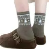 Calcetines de Media Pantorrilla para Mujer Otoño e Invierno, Calcetines Largos Retro Fair Isle con Lazo y Cachorro, Calcetines Holgados de Moda, Calcetines para Mujer Zhuji