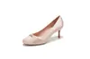 6313-2 Zapatos de Tacón Alto de Satín con Lazo, Tacón Fino, Punta Redonda, Boca Baja Zapatos de una Sola Pieza, Elegantes y con Estilo para el Trabajo de Mujer