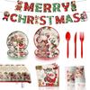 Vajilla Desechable de Papá Noel Retro de Amazon Suministros para Fiesta Mantel Decorativo Plato de Papel Vaso de Papel Bandera de Jalar
