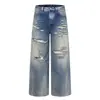 Pantalones de Mezclilla Anchos Desgastados Rasgados Marca Trendy para Hombre Degradado Deslavado Lavado Sueltos Rectos Largos Diseño de Patchwork Deconstruido