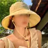 Sombrero de Cubo de Rayas Estilo Dopamina de Ala Ancha para Mujer, Protección Solar de Verano, Transpirable, Sombrero Adelgazante, Sombrero Cubre-Rostro