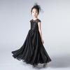 Vestido de Performance de Piano Infantil Renda Sem Mangas Preto Violin Performance Vestido de Performance Infantil de Manga Longa
