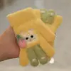 Luvas infantis outono e inverno meninos e meninas pelúcia acolchoada quentes com dedos cor infantil coelho de desenho animado brincadeira ao ar livre